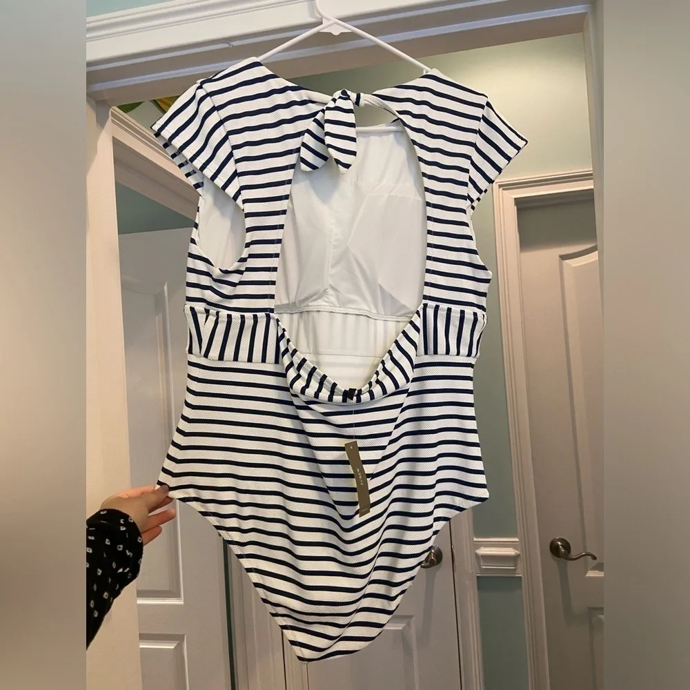 J.Crew Cap-sleeve One Piece Striped Swimsuit